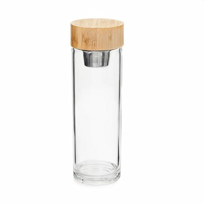 Glass Bottle with Bamboo Lid With Stainless Steel filter 580ml, GB0116